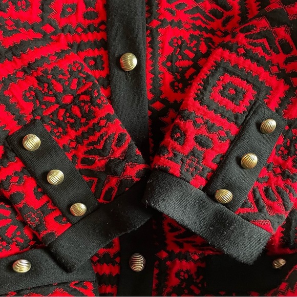 🎄Vintage 80s Red Faux Quilted Button Black/Red Secretary Jacket Top Made in USA - Picture 7 of 10